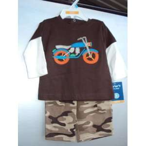   Boys 2 piece L/S Motorcycle Camo Pant Set Brown 24 Months Baby