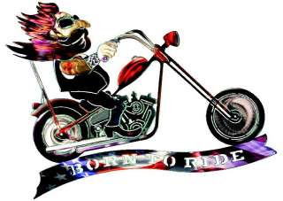  BORN TO RIDE METAL WALL ART Chopper Decor Motorcycle Rider Decorations