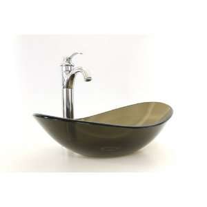 Thickness Bathroom Clear Brown Oval Style Glass Vessel Sink Combo 