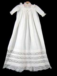 Beautiful Edwardian Cotton Lace Trimmed Long Christening Gown, ivory 