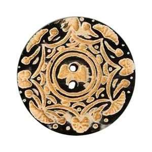  Vision Trims Handmade Horn Button 2 Circle Gold Carvings 
