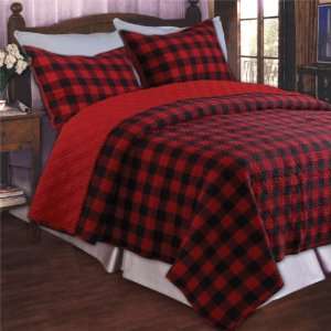  Western Plaid 3 Piece Red Quilt Set   Full / Queen