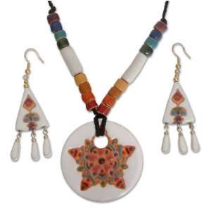    Ceramic jewelry set, White Ethnic Chic 2 W 25 L Jewelry