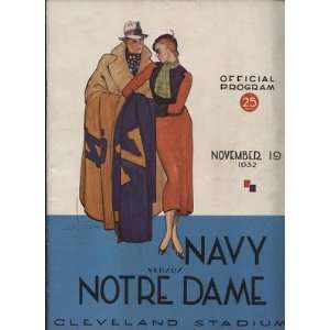  1932 NCAA Football Program Navy vs. Notre Dame VG+ 
