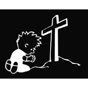  Calvin Praying at the Cross Religious Vinyl Die Cut Decal 