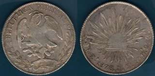 1878 MEXICO MINT Zs SILVER 8 REALES COIN **EX. SCARCE**  