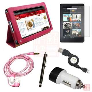   +SCP+Stylus+Earphone+PU Case Cover for  Kindle Fire 7, H Pink