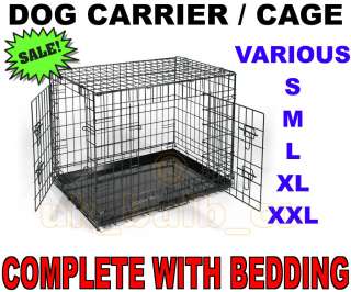 Folding Dog Cat pet Crate Cage Carrier Folds flat & Bedding 24 30 36 