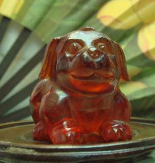 Decorative Chinese Amber Jade Dog Figurine  