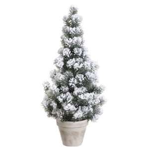   Flocked Traditional Pine Potted Artificial Christmas Tree   Unlit