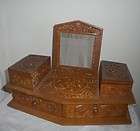 RARE WALNUT WOOD VINTAGE JEWELRY BOX DRESSING TABLE BLACK FOREST STYLE 