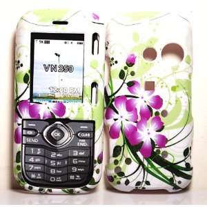 White with Green Purple Flower Snap on Hard Skin Shell Protector Cover 