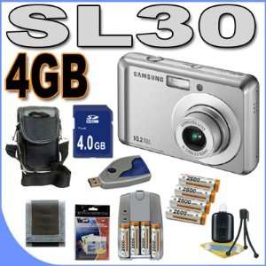  Samsung SL30 10MP Digital Camera (Silver) 4GB Battery 
