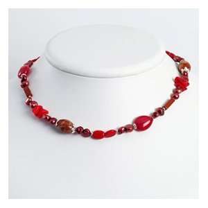  Coral Rd Red Cult. Pearl Red Agate/Red Jasper Neck 16 In   Lobster 