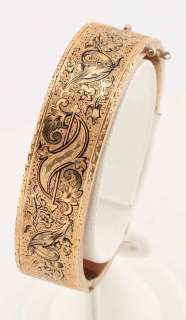 Antique Victorian 14k Gold Enamel Wedding Cuff Bangle Bracelet  