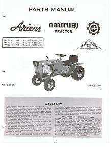   MANORWAY GARDEN TRACTOR PARTS MANUAL 1969 BRIGGS STRATTON ENGINE