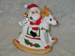 Vtg Christmas Ceramic Santa Rudolph Music Box Rocker  