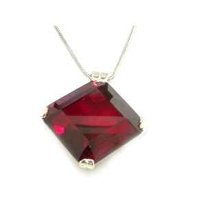 Solid 925 Sterling Silver Large Square Octagon cut 31ct Synthetic Ruby 