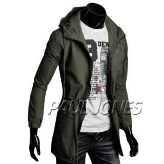 PJ New Fashion Korea Mens Slim Hooded Style Long Trench Coat 3 Color 4 