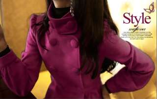 Double Breasted Lapel Long Coat Bubble Sleeve Elegant Womens Jacket 