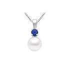   Akoya Pearl and Sapphire Pendant  14K White Gold   0.10 CT TGW