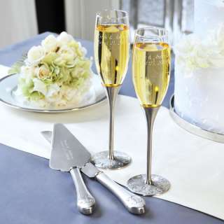 Silver Parisian Romance Champagne Flutes & Cake Server  