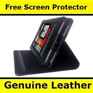 Genuine Leather Folio Case Pouch Cover W/Stand for  Kindle Fire 