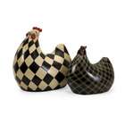   Set of 2 Black and Antique White Checker Board Porcelain Chicken