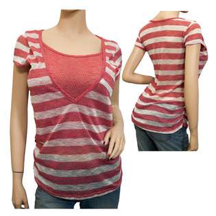 eVogues Apparel Jr Plus Size Striped Sheer Knit Top 