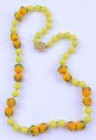VINTAGE YELLOW LUCITE & ORANGE FRUITY ART GLASS BEADED NECKLACE  