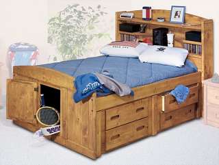 Brandon Kids Furniture Full Captains Bed w/ Bookcase Headboard 