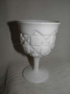 Vintage Westmoreland Old Quilt Milk Glass Goblet  