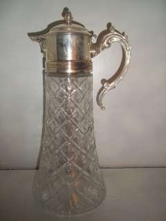   Plated EP Zinc Italy 14in Glass Water Pitcher ~ Hinged Lid  