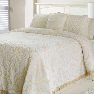    Jessica Chenille White/ Linen Twin size Bedspread 