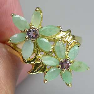 GORGEOUS NATURAL TOP RICH GREEN EMERALD AMETHYST 925 SILVER RING SIZE 