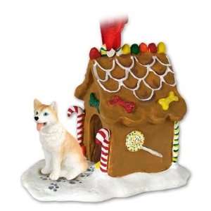  Husky Gingerbread House Ornament   Red & White