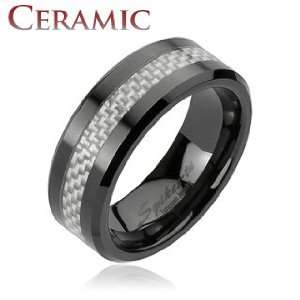   Carbon Fiber Inlay Comfort Fit Band Ring   8mm Width   Sizes 9 13, 11