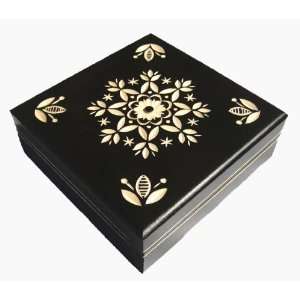 Wooden Box, 5236, Traditional Polish Handcraft, Hinged, Black with 
