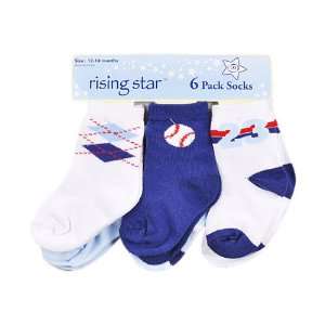 Rising Star Varsity 6 Pack Crew Socks (Sizes 0M   18M)   blue/white 
