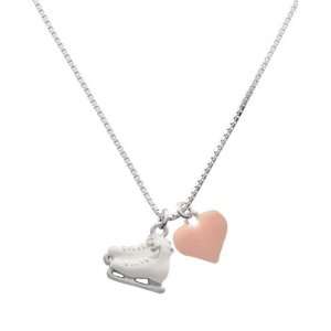 White Ice Skates and Pink Heart Charm Necklace Jewelry