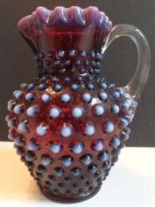 Vtg Fenton Art Glass Plum Purple Opalescent 5.75 Pitcher Vase Estate 
