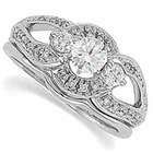 Jewelrydays 14K White Gold Pre Set Diamond Wedding Ring Set