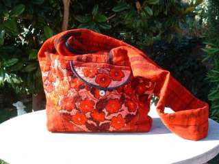 Guatemala big hobo ethnic bag huipil red embroidered flowers  