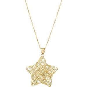  14K Yellow Gold Wire Star Pendant with Cable Chain 
