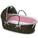 Badger Basket Moses Basket with Hood & Bedding   Espresso/Pink Dot 