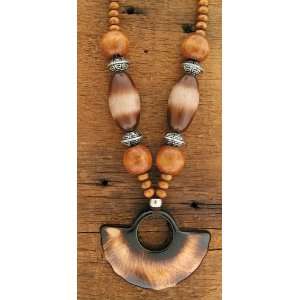   Wood Bead with Half Circle Necklace Set of 3   Each