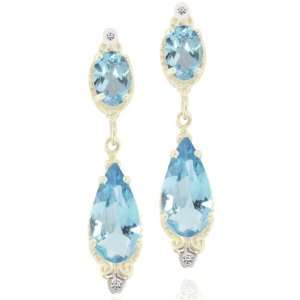 10k Yellow Gold Blue Topaz and Diamond Dangle Earrings (.04 cttw, I J 
