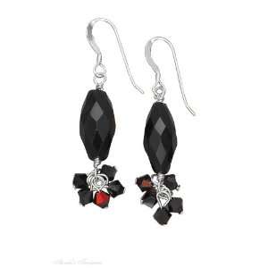   Black Onyx Bead Earrings Black Aurora Borealis Crystal D Jewelry