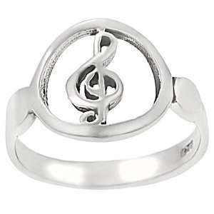  Sterling Silver Treble Clef in Circle Ring Jewelry