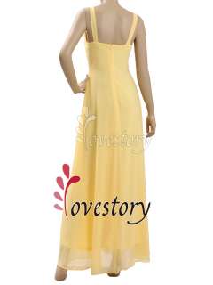 Sexy V neck Yellow Pleated Empire Rhinestone Long Prom Dress 09449 US 